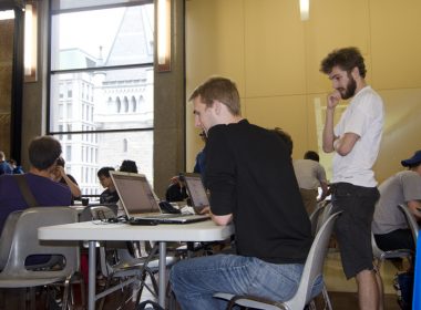 Hackers at work during the all-day event (Alexandra Allaire / McGill Tribune)