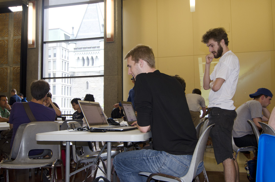 Hackers at work during the all-day event (Alexandra Allaire / McGill Tribune)