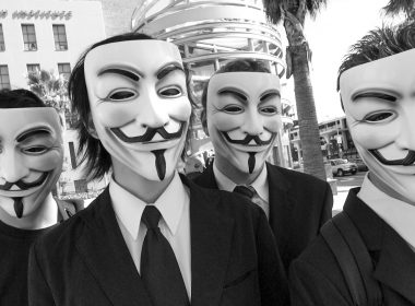 Members of Anonymous at a protest in Los Angeles. (Vincent Diamante / Wikipedia Commons)