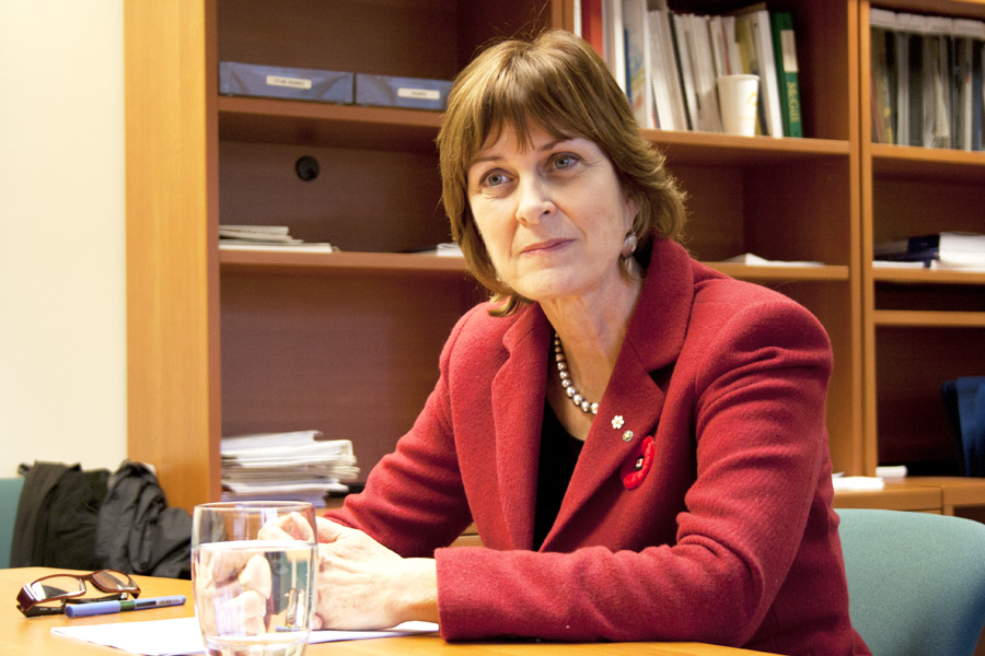 Heather Munroe-Blum discusses the events of the semester with student media. (Alexandra Allaire / McGill Tribune)