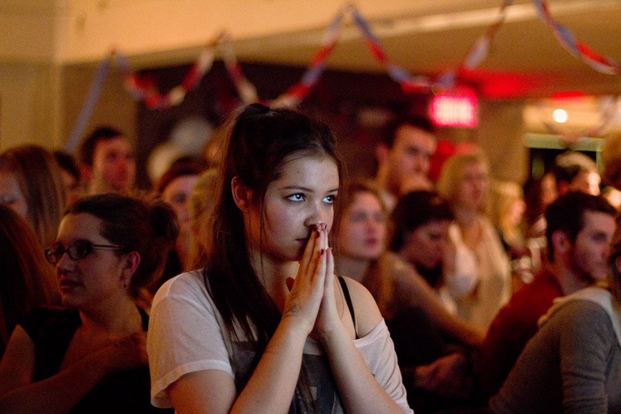 Students await the election results on Nov. 6. (Luke Orlando / McGill Tribune)