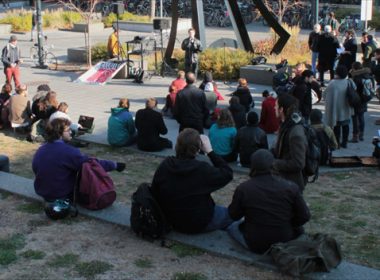 Students gather in James Square for the event. (Remi Lu / McGill Tribune)