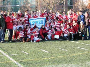 After winning six consectuive games, the Redmen celebrate another RSEQ championship. (Derek Drummond / McGill Athletics)