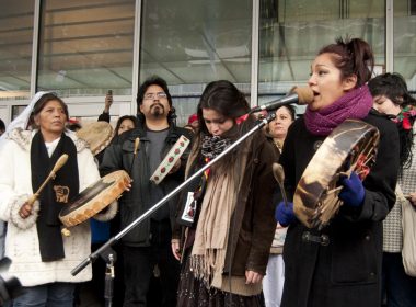 The protest began with a drum circle. (Simon Poitrimolt / McGill Tribune)