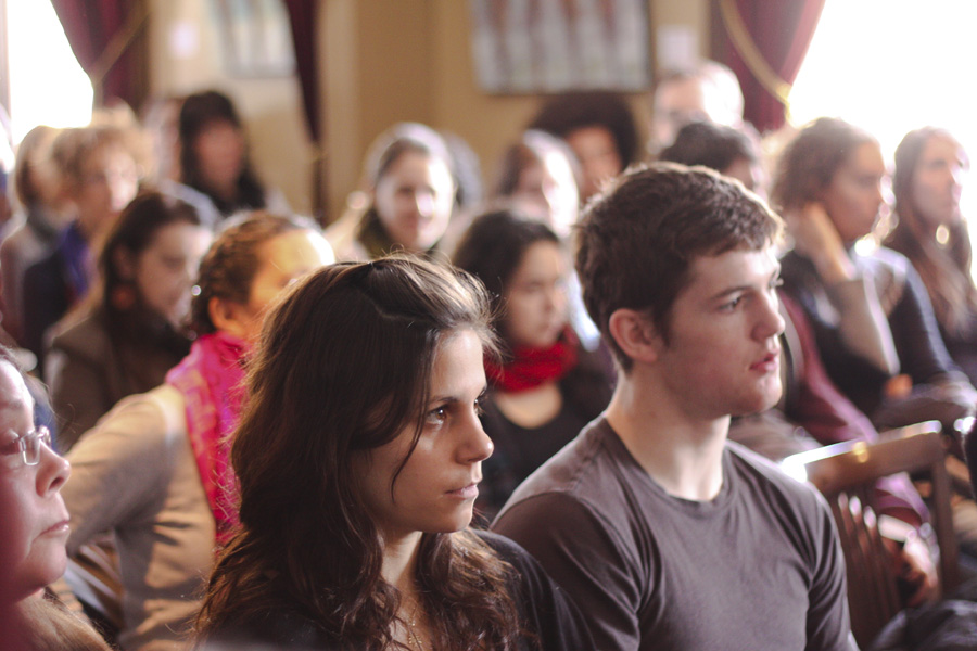 Students attending the teach-in learn about the nationwide Idle No More movement. (Michael Paolucci / McGill Tribune)
