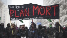 Protestors braved the snow to demonstrate against the government’s Plan Nord. (Anna Katycheva / McGill Tribune)
