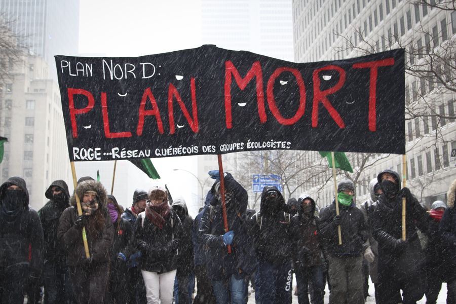 Protestors braved the snow to demonstrate against the government’s Plan Nord. (Anna Katycheva / McGill Tribune)