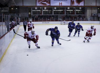 First-year forward Max Le Sieur rushes up from the right wing. (Liam Maclure / McGill Tribune)