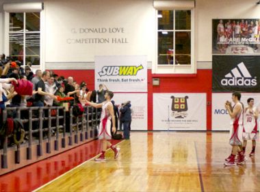 Fans greet Alexandar Mitrovic after his last regular season game as a Redmen. (Remi Lu / McGill Tribune)