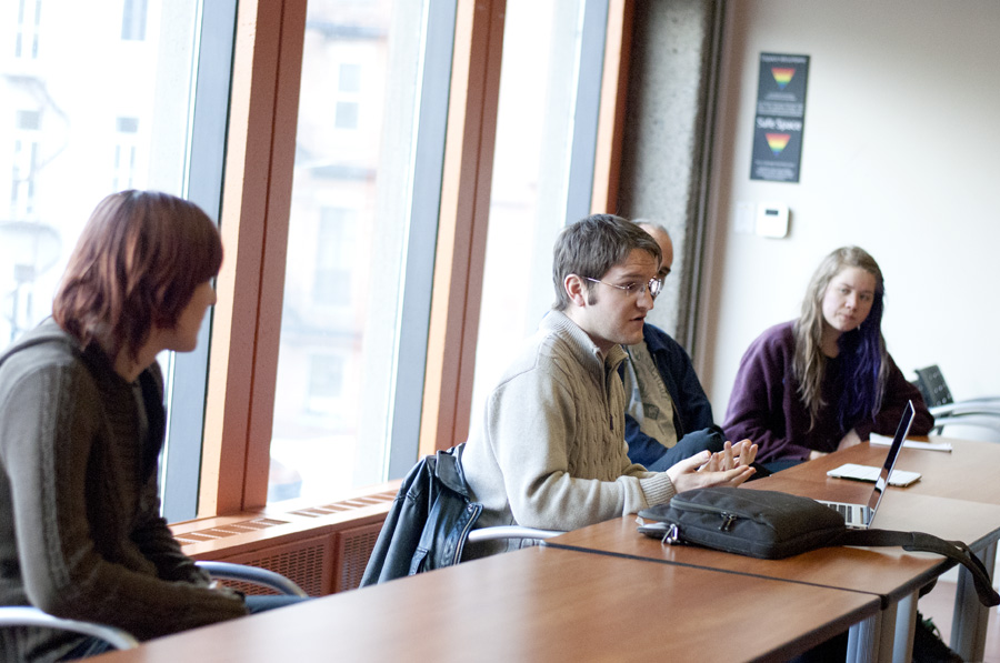 Justin Marleau spoke for teaching union. (Elizabeth Flannery / McGill Tribune)