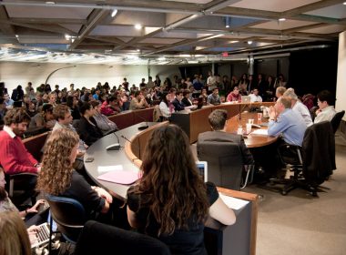 Professors debate divestment from fossil fuels during an event hosted by ESA. (Simon Poitrimolt / McGill Tribune)