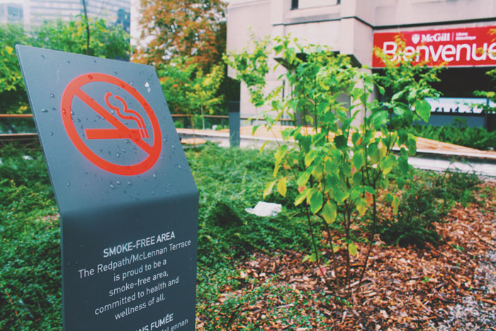 no-smoking sign outside mclennan library